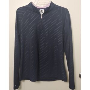 FootJoy 1/4 Zip Embossed Pullover Women's Med Navy‎ Thumbholes Golf Activewear